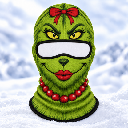 Funny Mr and Mrs Green Monster Ski Mask, Couple Winter Balaclava, Holiday Character Face Cover, Skiing Snowboard Gift