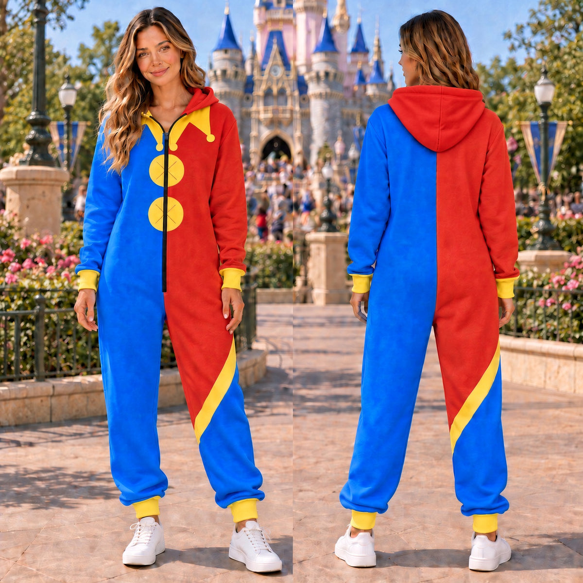 Circus Character Jumpsuit Pajamas, Colorful Cosplay Onesie, Matching Group Halloween Costume, Party Outfit