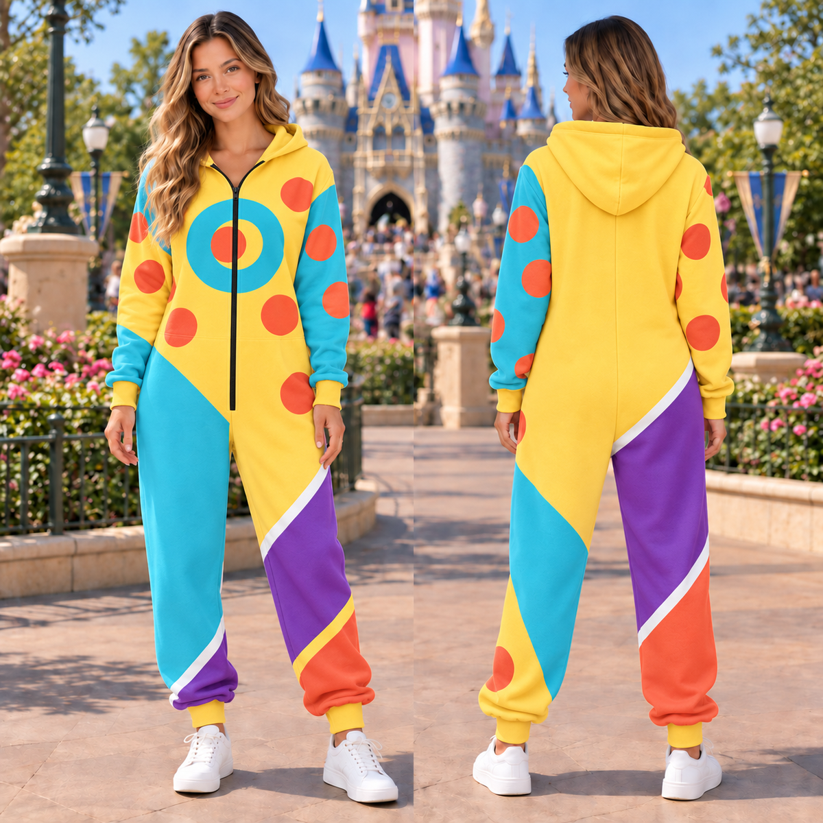 Circus Character Jumpsuit Pajamas, Colorful Cosplay Onesie, Matching Group Halloween Costume, Party Outfit