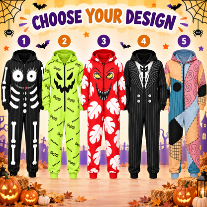 Spooky Halloween Character Jumpsuit Pajamas, Skeleton Monster Onesie, Matching Group Costume, Halloween Party Outfit