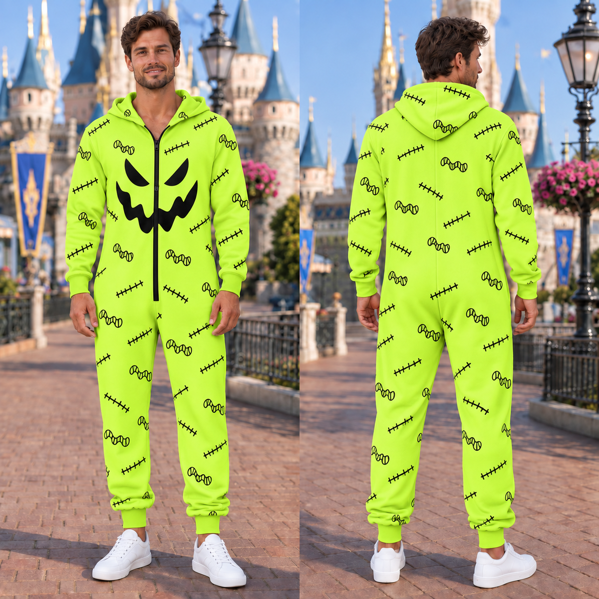 Spooky Halloween Character Jumpsuit Pajamas, Skeleton Monster Onesie, Matching Group Costume, Halloween Party Outfit