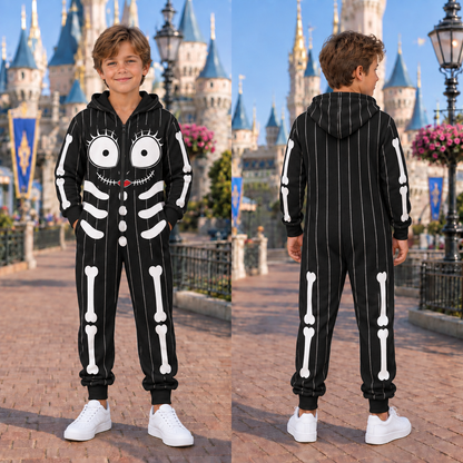 Spooky Halloween Character Jumpsuit Pajamas, Skeleton Monster Onesie, Matching Group Costume, Halloween Party Outfit