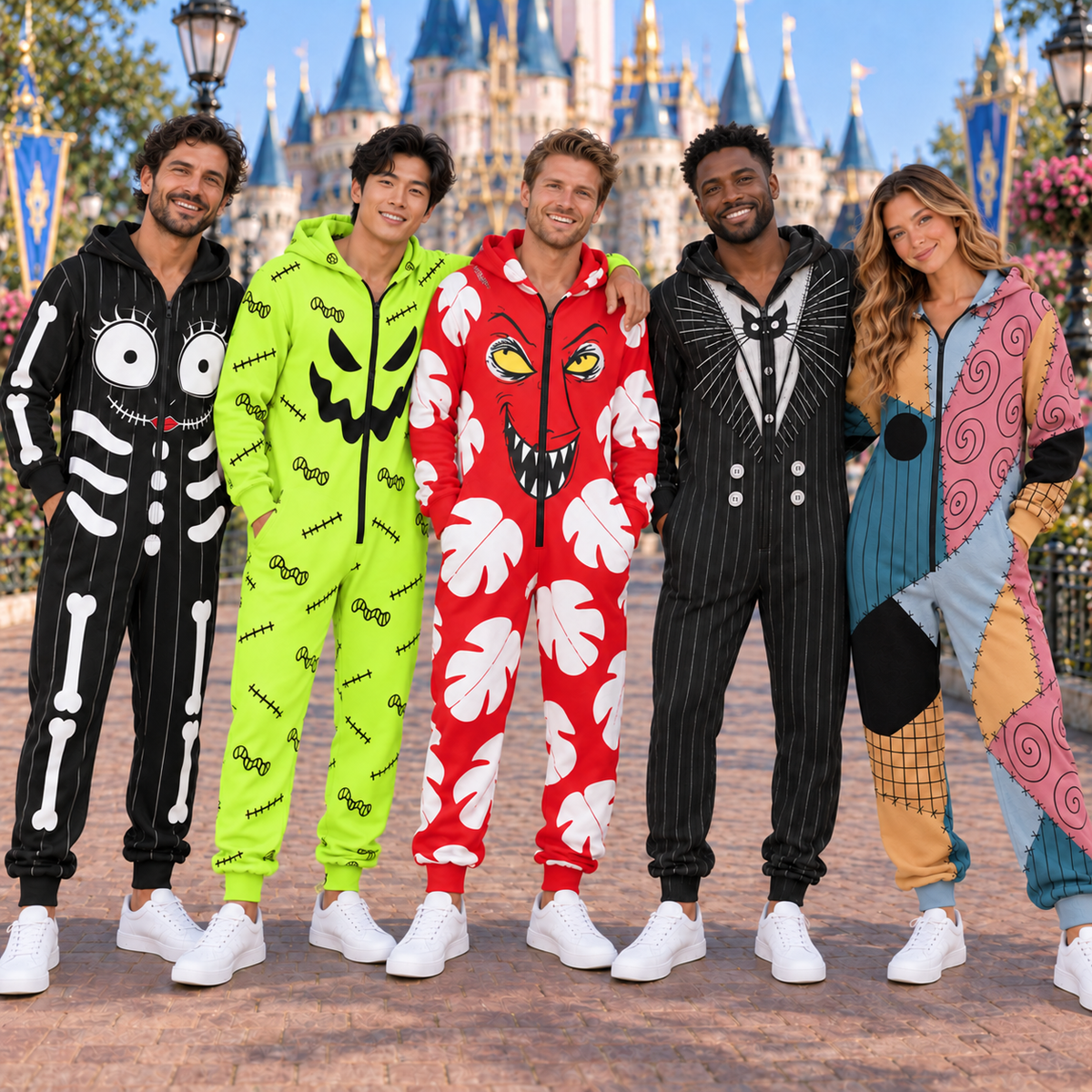 Spooky Halloween Character Jumpsuit Pajamas, Skeleton Monster Onesie, Matching Group Costume, Halloween Party Outfit