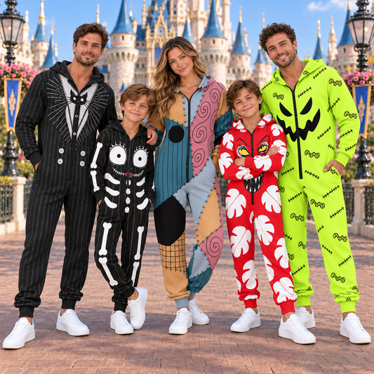 Spooky Halloween Character Jumpsuit Pajamas, Skeleton Monster Onesie, Matching Group Costume, Halloween Party Outfit