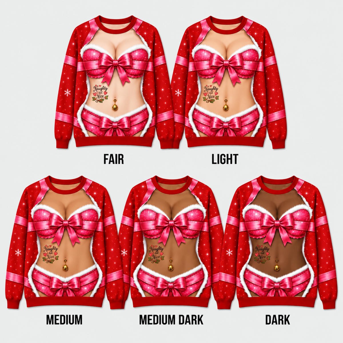 Couples Ugly Christmas Sweaters - Naughty His & Her Fake Body Set