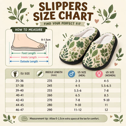 Slippers size chart