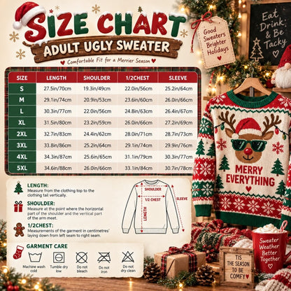 Funny Adult Christmas Sweater, Novelty Graphic All-Over Print Ugly Holiday Sweater, Red Black Festive Party Pullover