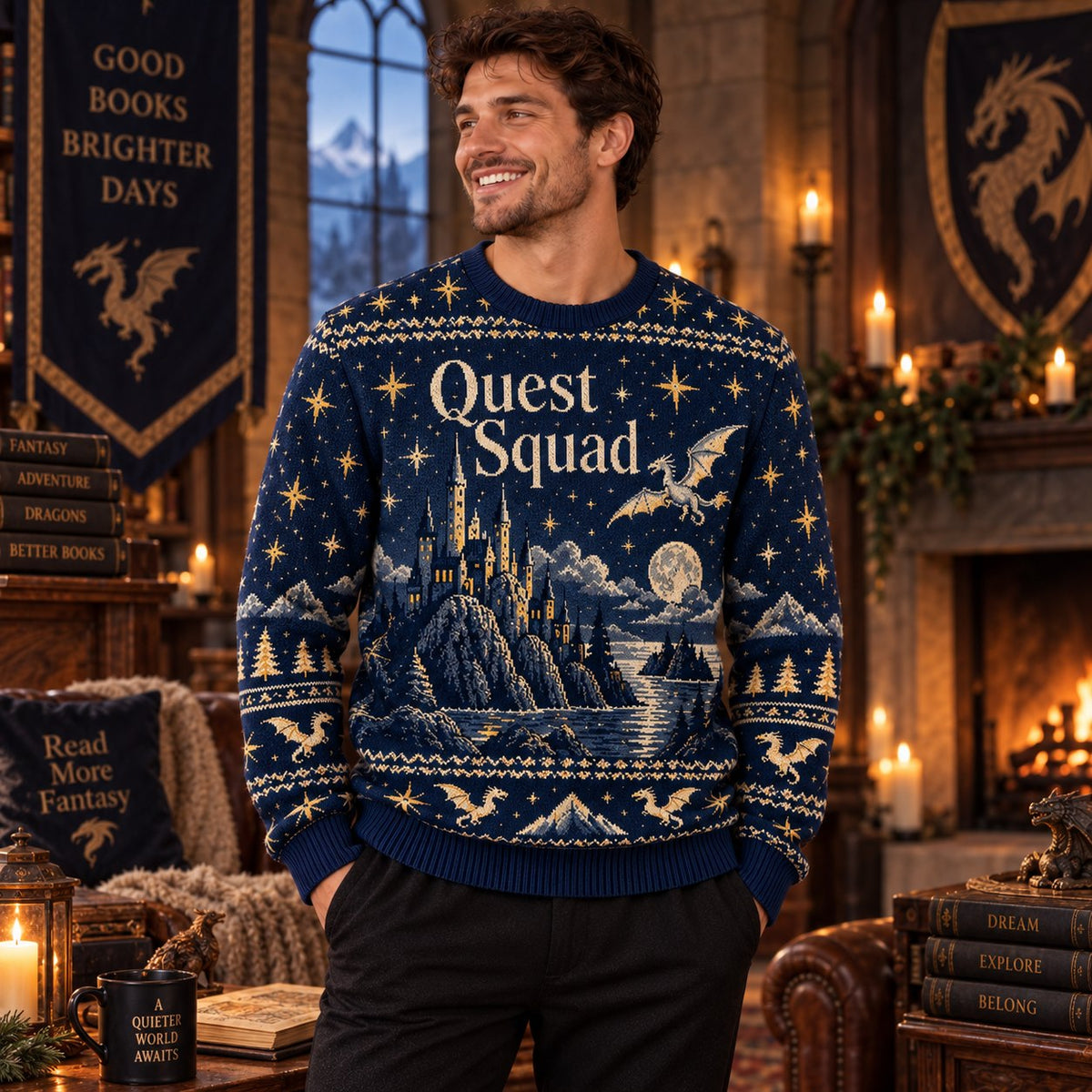 Quest Squad Navy Knit Ugly Christmas Sweater