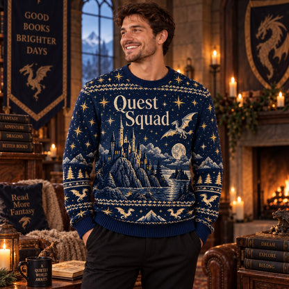 Quest Squad Navy Knit Ugly Christmas Sweater