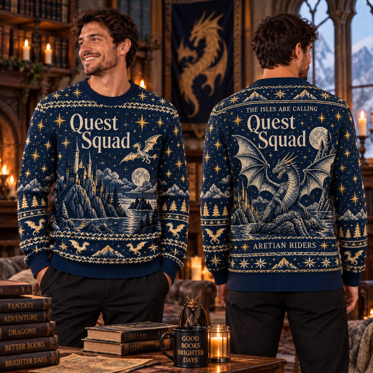 Quest Squad Navy Knit Ugly Christmas Sweater