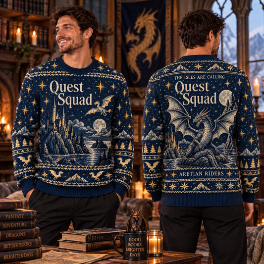 Quest Squad Navy Knit Ugly Christmas Sweater