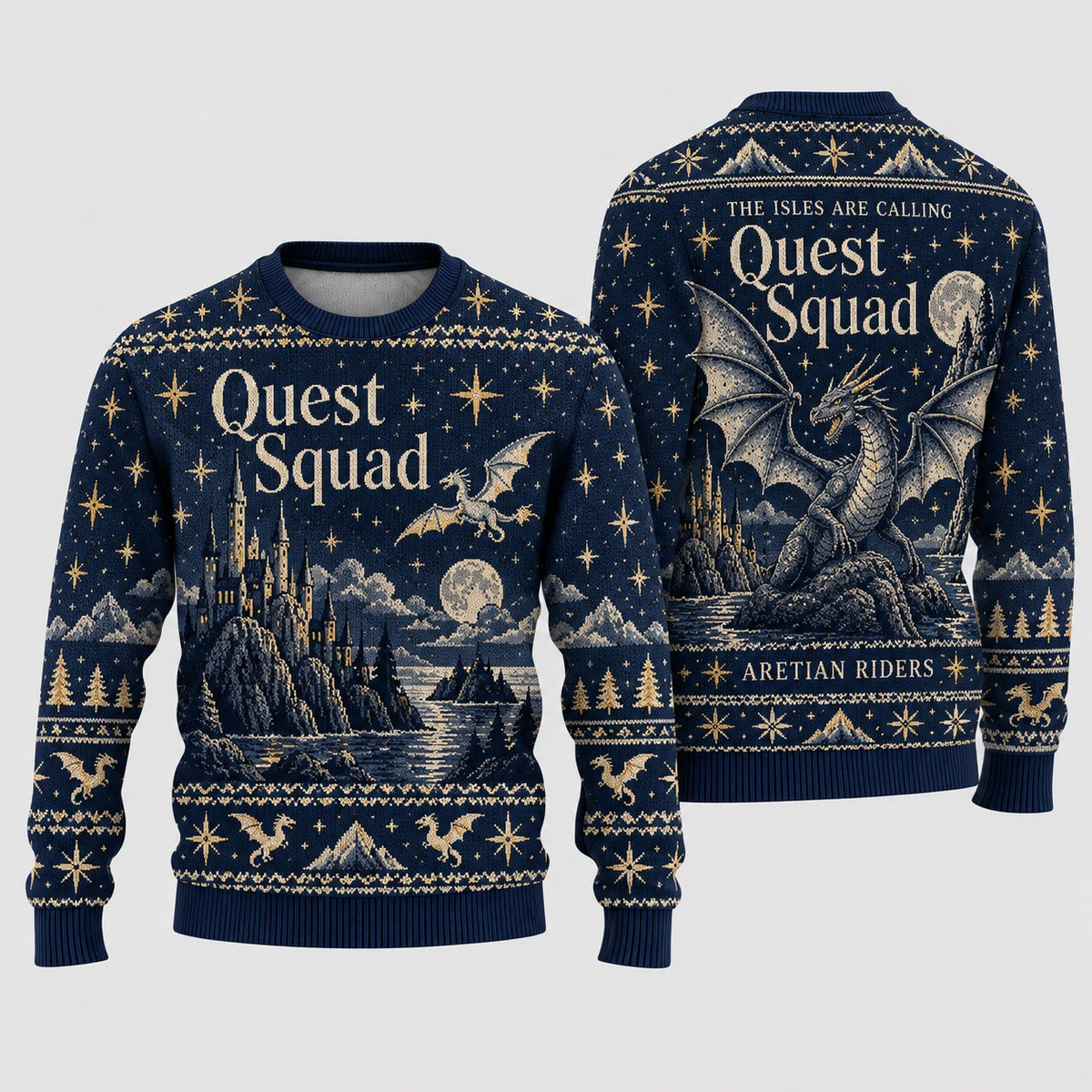 Quest Squad Navy Knit Ugly Christmas Sweater