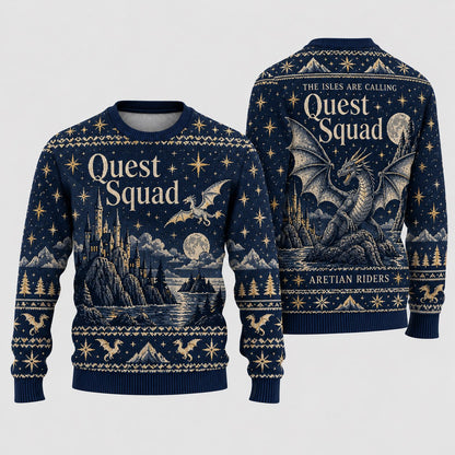 Quest Squad Navy Knit Ugly Christmas Sweater