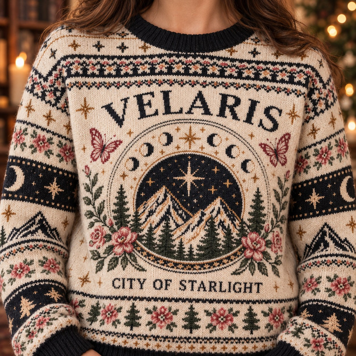 Velaris City of Starlight knit ugly Christmas sweater - knit close-up