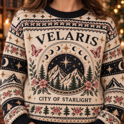 Velaris City of Starlight knit ugly Christmas sweater - knit close-up