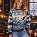 Basgiath War College Blue Knit Ugly Christmas Sweater – Fourth Wing Merch Dragon Gift