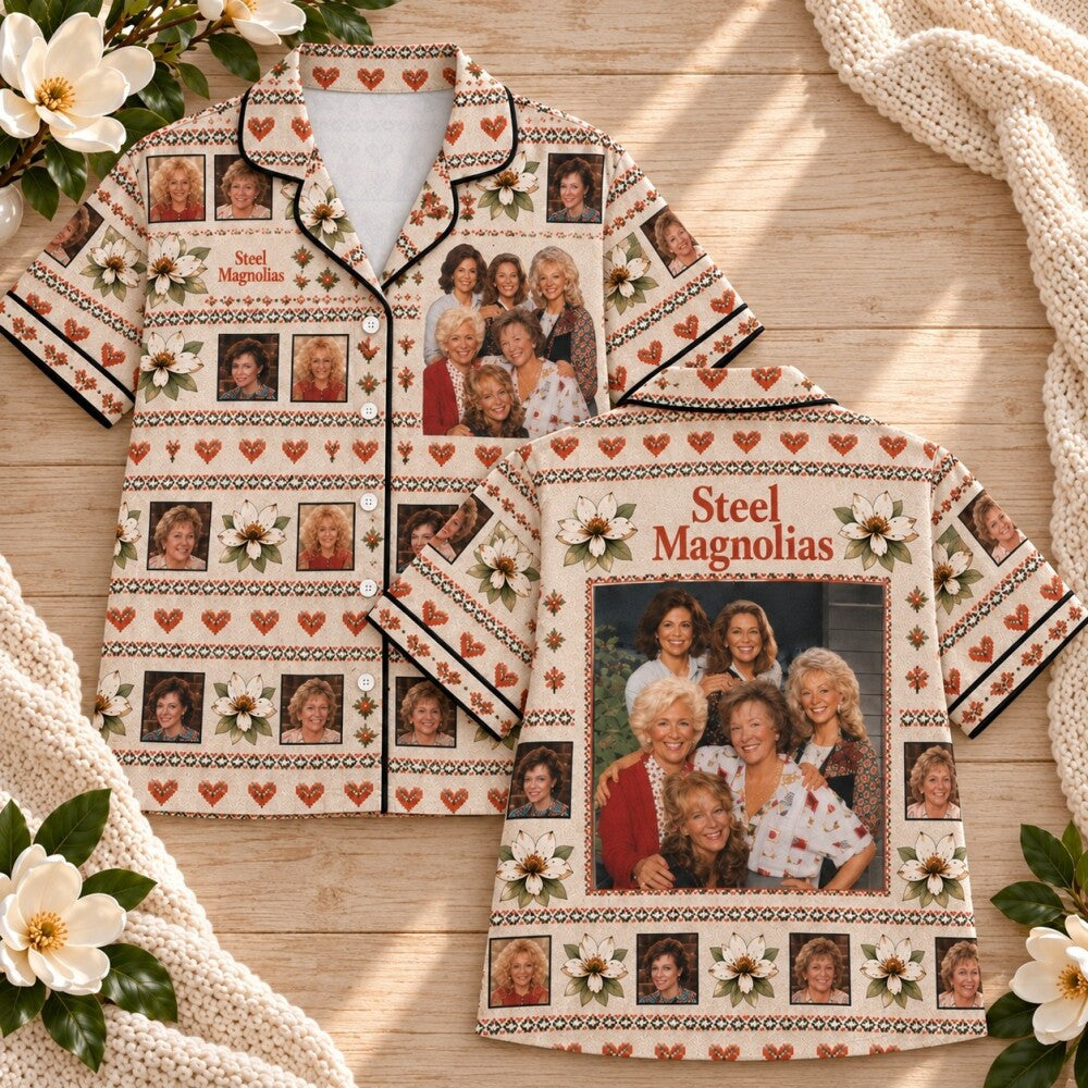 Steel Magnolias Pajamas Sets, Cream Floral Cast Print, Long Sleeve Set, Short Sleeve Set or Pajama Pants, Christmas Gift
