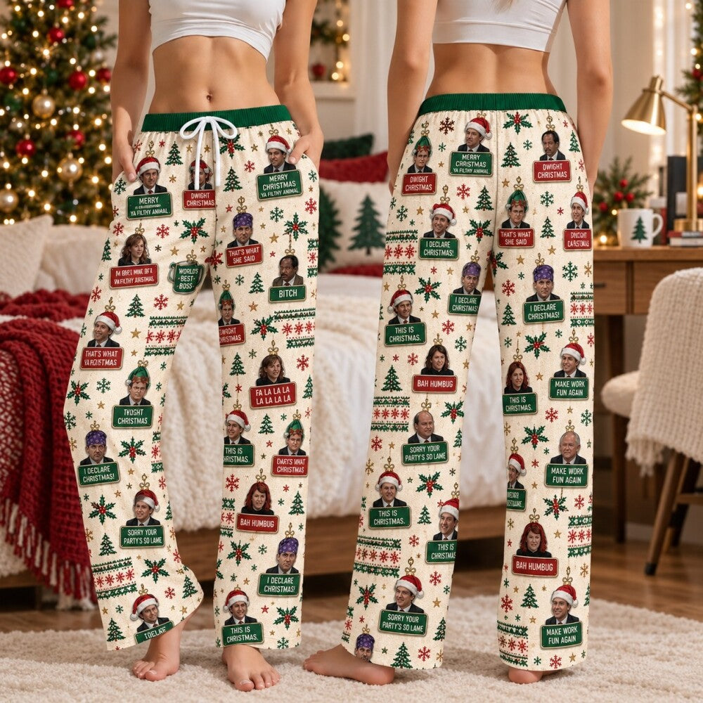 The Office Christmas Pajamas Sets, Funny Character Quote Print, Long Sleeve Set, Short Sleeve Set or Pajama Pants