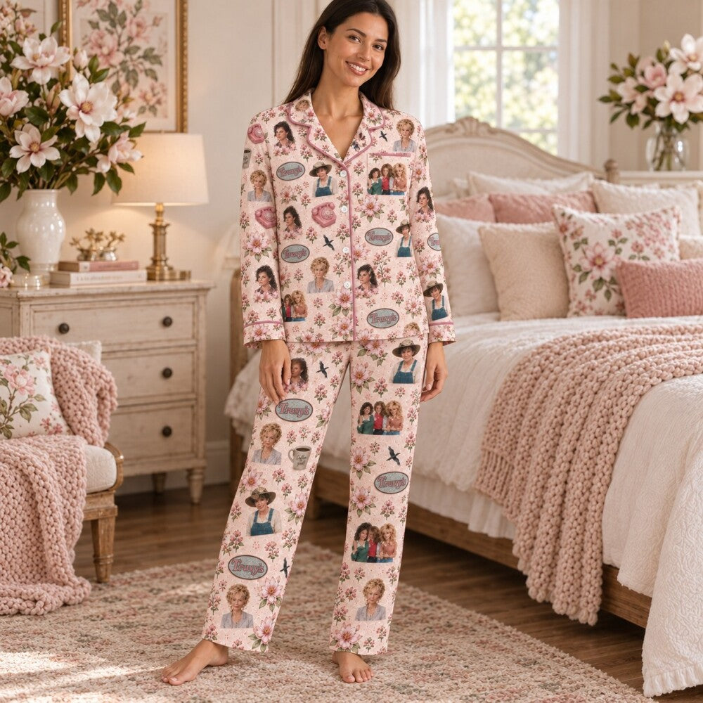 Pink Floral Friendship Pajamas Set, Long Sleeve, Short Sleeve or Pajama Pants, Cozy Holiday Gift