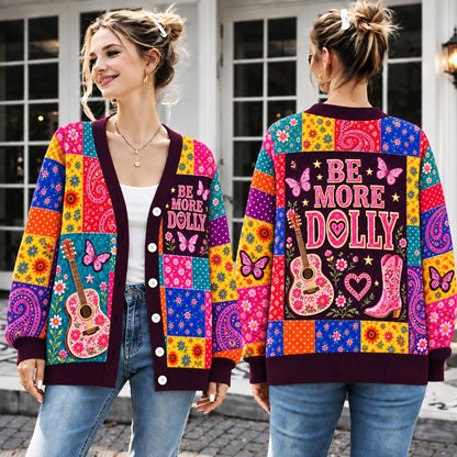 Country Western Cardigan for Women, Colorful Floral Patchwork & Guitar Butterfly Cardigan