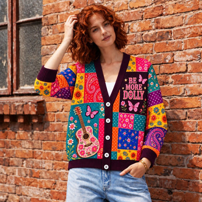 Country Western Cardigan for Women, Colorful Floral Patchwork & Guitar Butterfly Cardigan