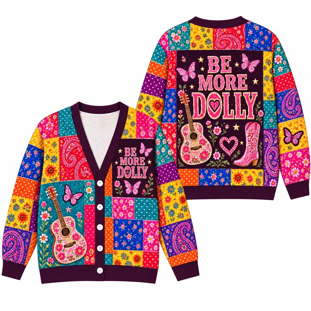 Country Western Cardigan for Women, Colorful Floral Patchwork & Guitar Butterfly Cardigan