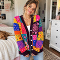 Country Western Cardigan for Women, Colorful Floral Patchwork & Guitar Butterfly Cardigan