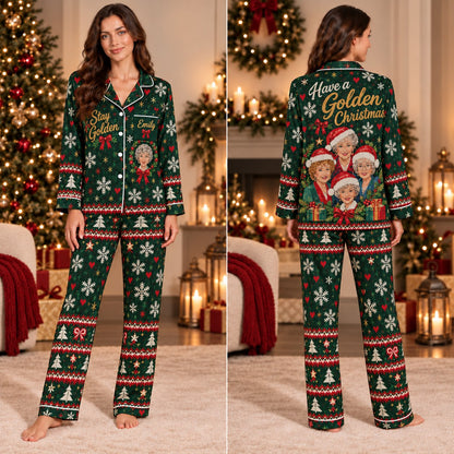 Personalized green golden Christmas pajamas - worn view 2