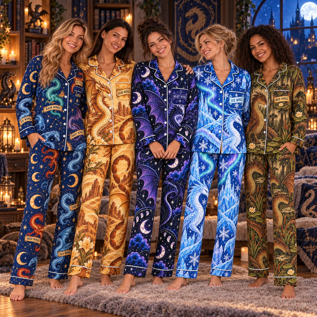Wings of Fire satin pajamas – personalized matching PJ sets with custom names