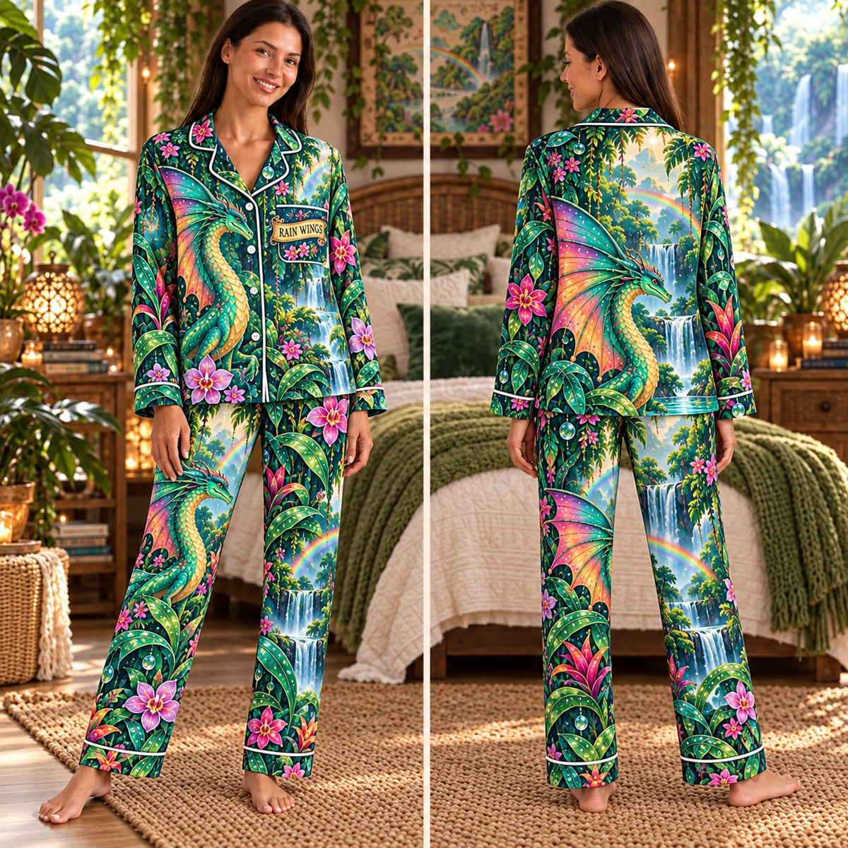 Wings of Fire satin pajamas Design 2 – front and back view