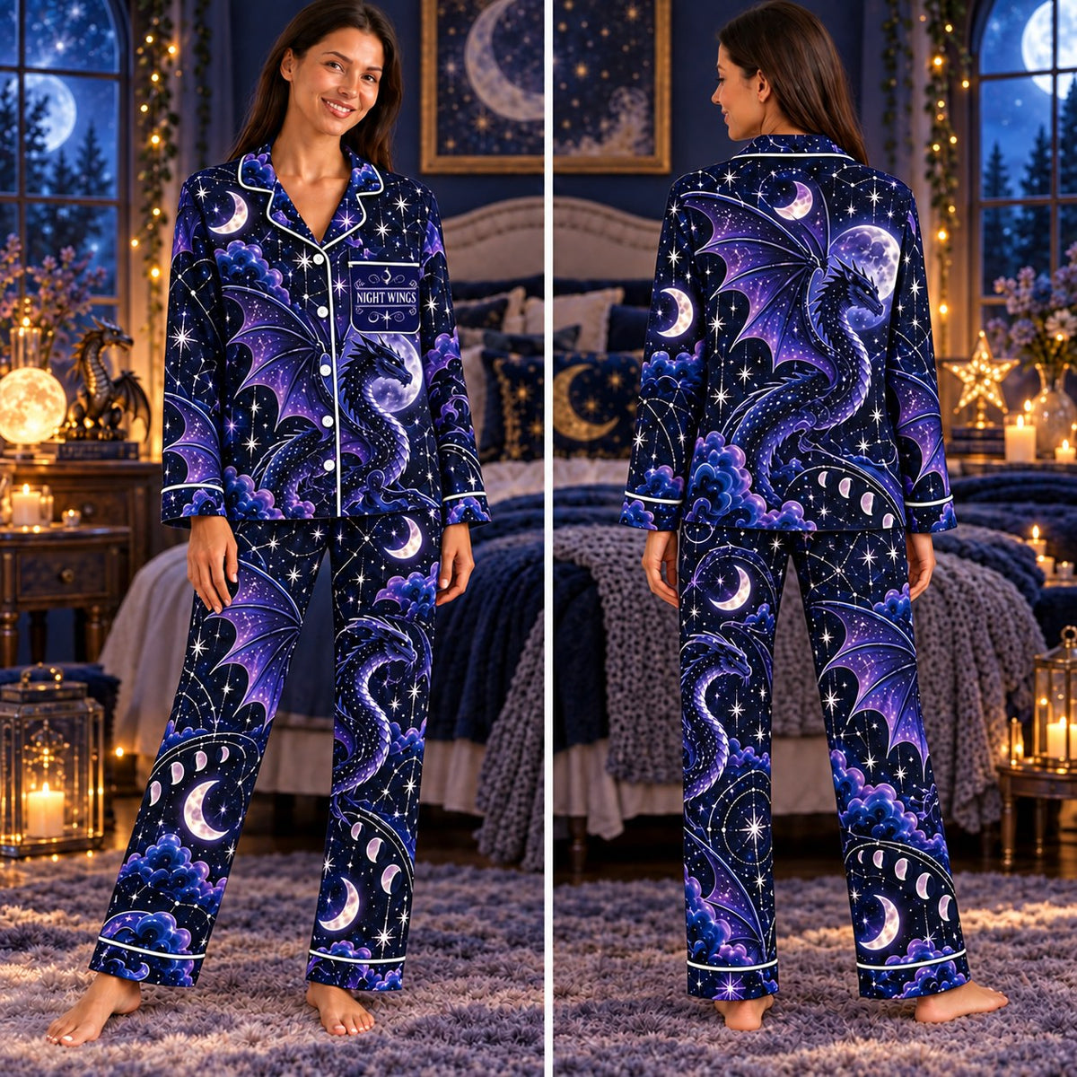 Wings of Fire satin pajamas Design 4 – front and back view