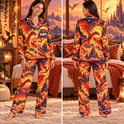 Wings of Fire satin pajamas Design 7 – front and back view