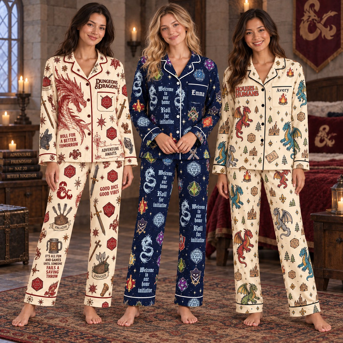 Dungeons and Dragons satin pajamas – personalized matching PJ sets with custom names