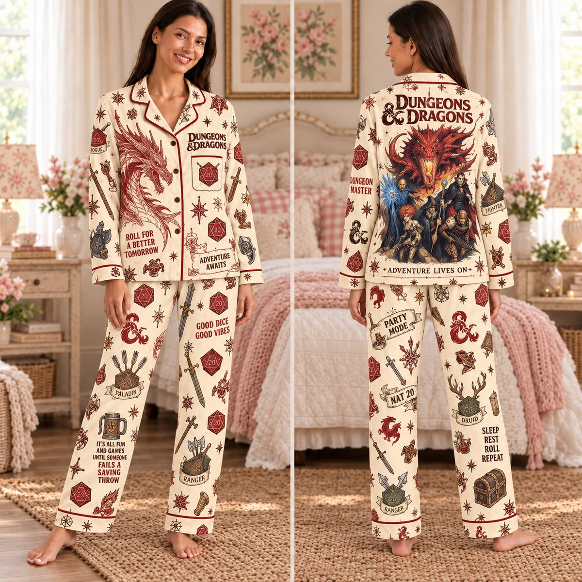 Dungeons and Dragons satin pajamas Design 1 – front and back view
