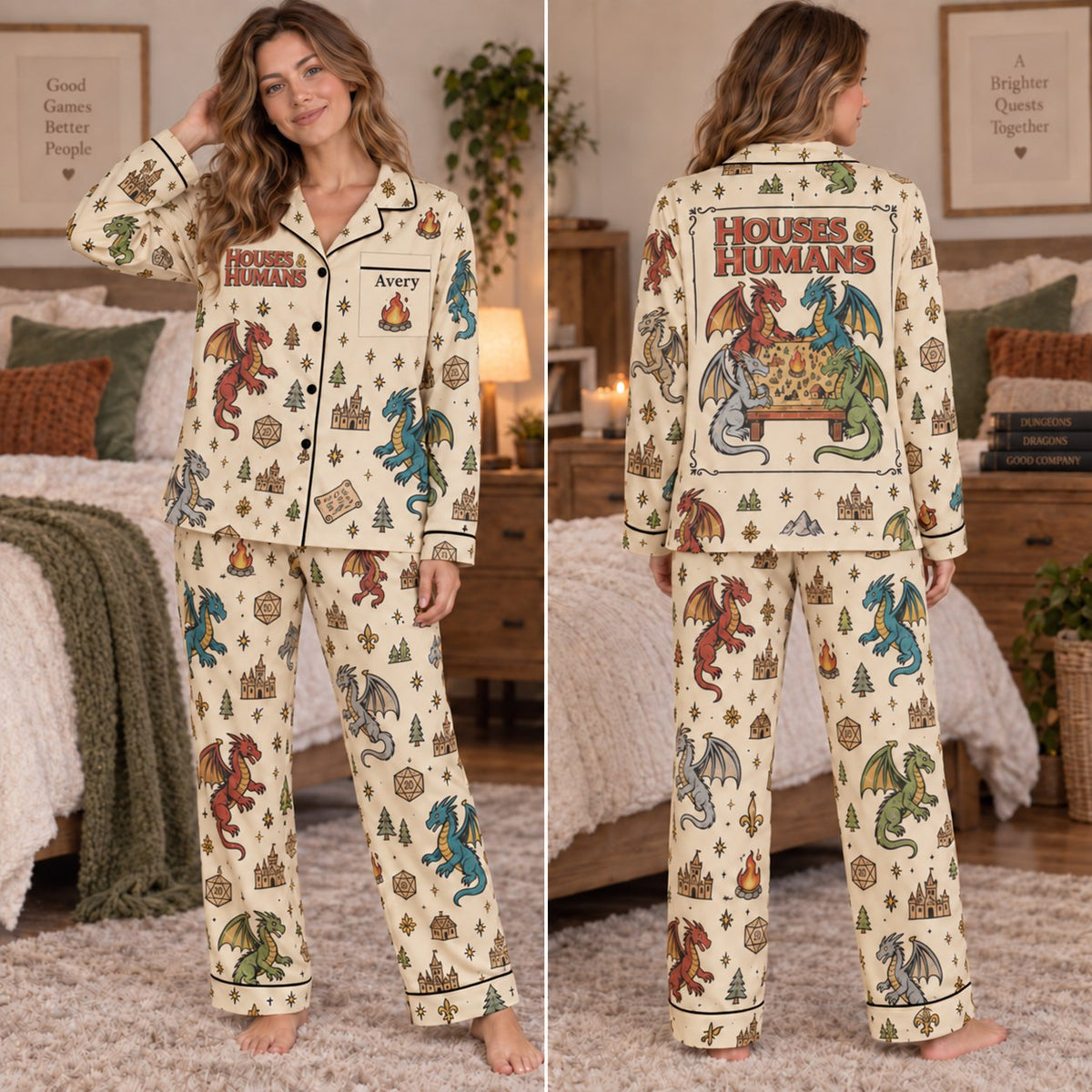 Dungeons and Dragons satin pajamas Design 3 – front and back view