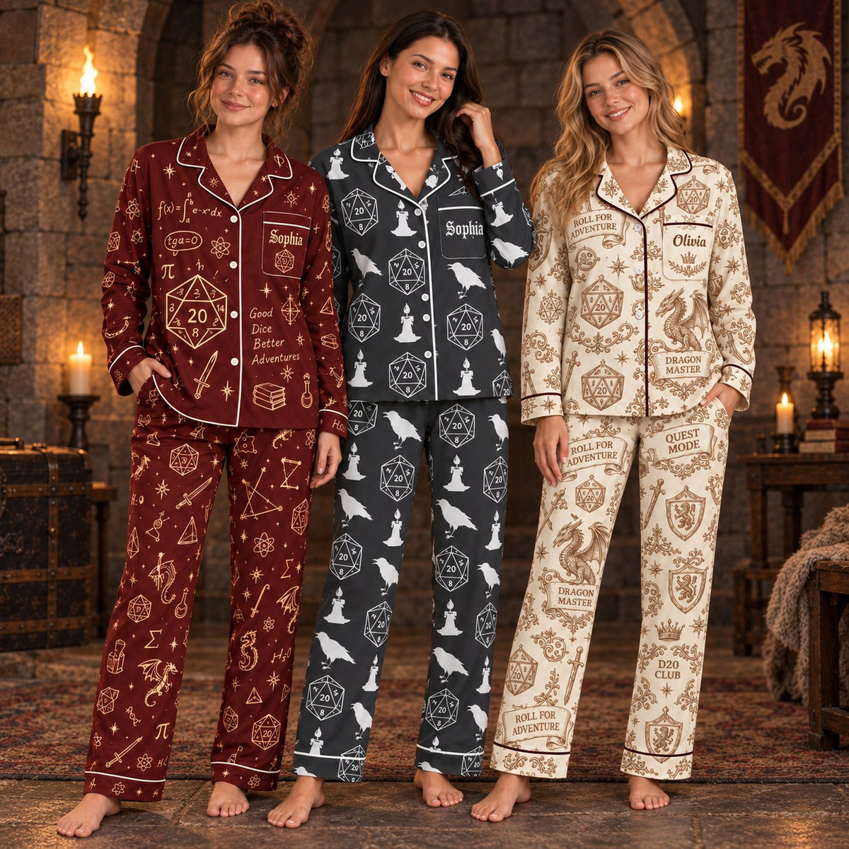 Dungeons and Dragons satin pajamas – personalized matching PJ sets with custom names
