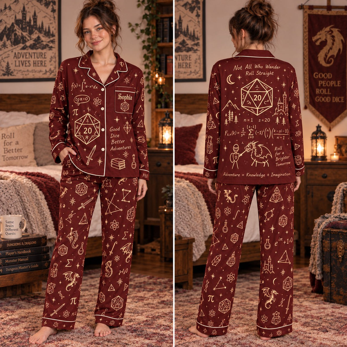 Dungeons and Dragons satin pajamas Design 1 – front and back view