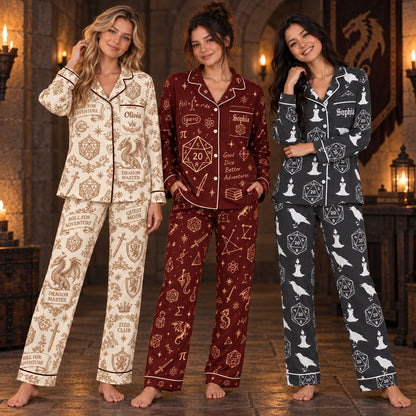 Dungeons and Dragons bookish pajamas – group of friends in personalized satin PJs