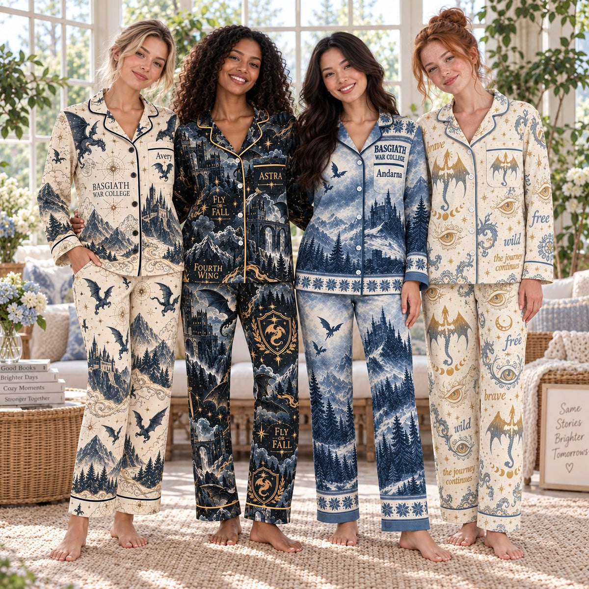 Fourth Wing satin pajamas – personalized matching PJ sets with custom names