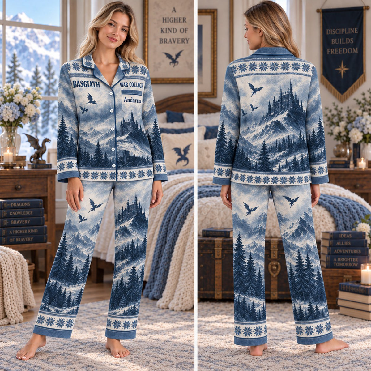 Fourth Wing satin pajamas Design 3 – front and back view