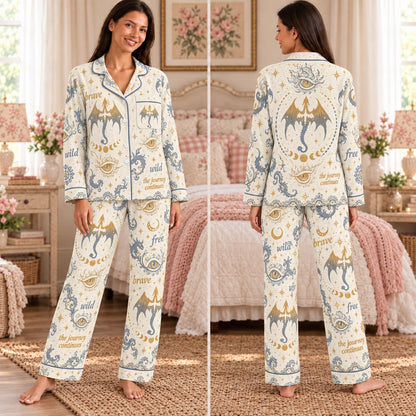 Fourth Wing satin pajamas Design 4 – front and back view