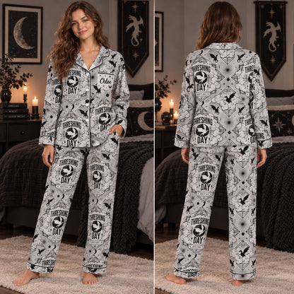 Fourth Wing satin pajamas Design 1 – front and back view