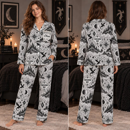 Fourth Wing satin pajamas Design 3 – front and back view
