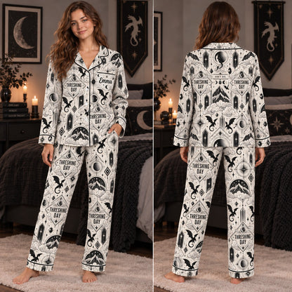 Fourth Wing satin pajamas Design 4 – front and back view