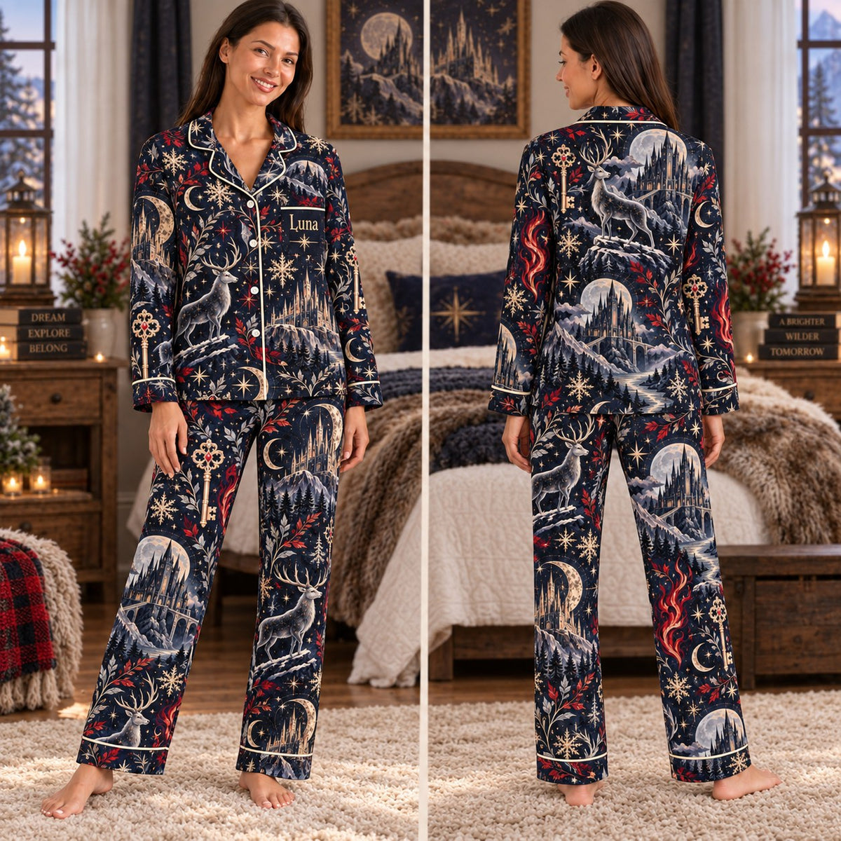 Throne of Glass satin pajamas Design 2 – front and back view