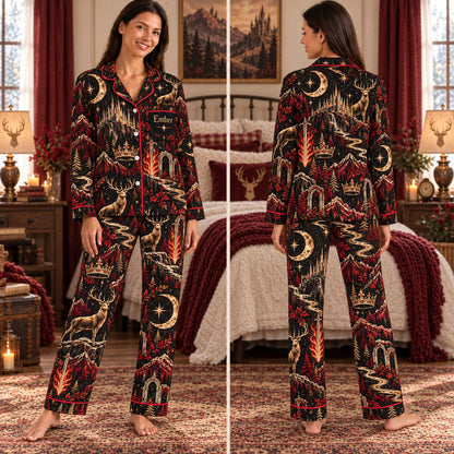 Throne of Glass satin pajamas Design 3 – front and back view