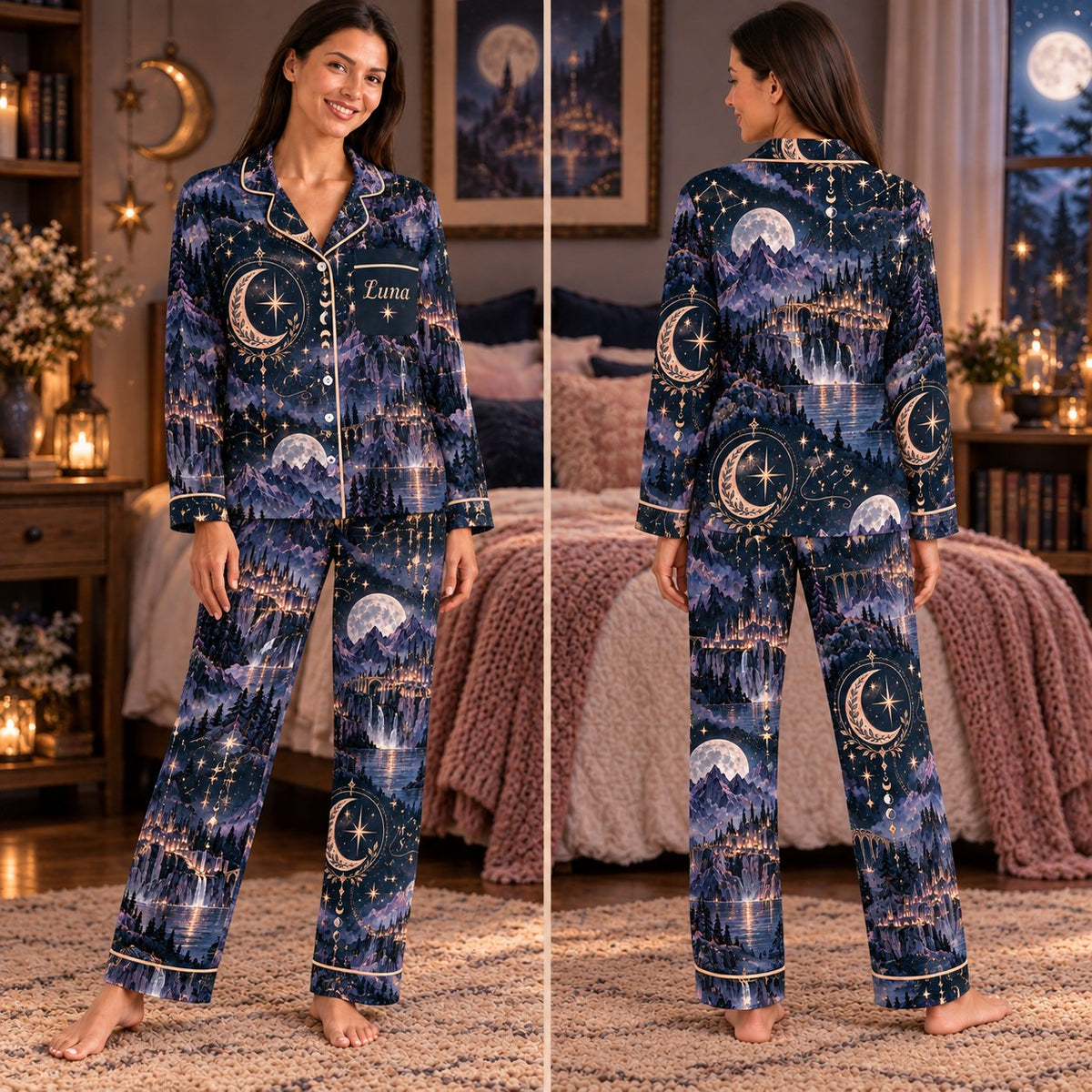 ACOTAR satin pajamas Design 1 – front and back view