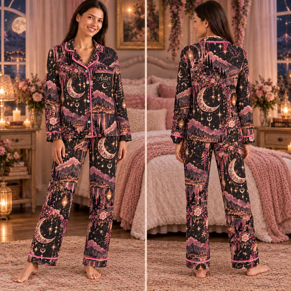 ACOTAR satin pajamas Design 2 – front and back view