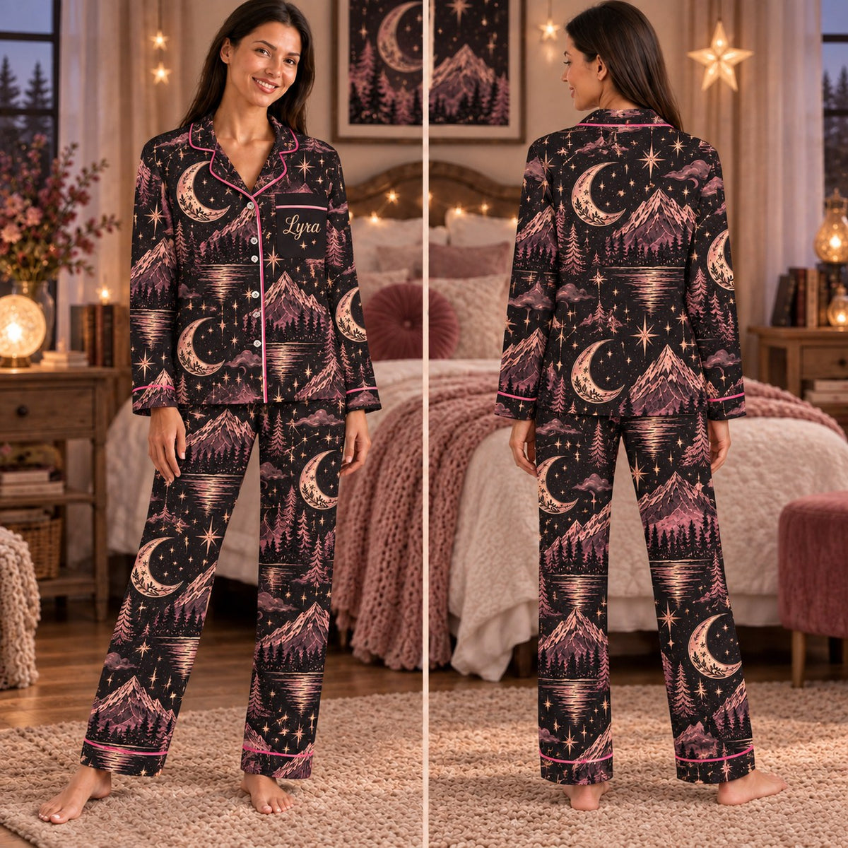 ACOTAR satin pajamas Design 4 – front and back view