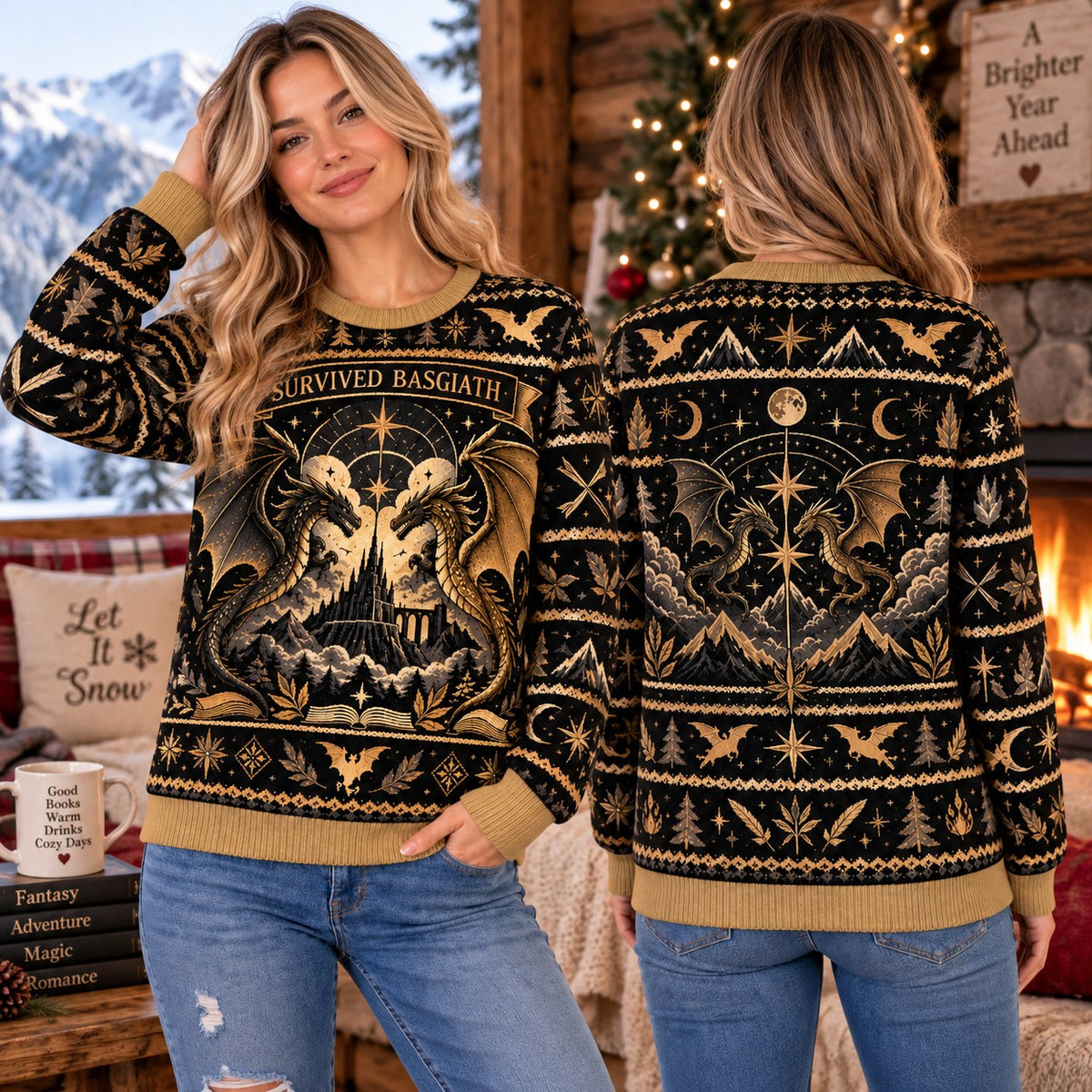 Survived Basgiath sweater design flat lay